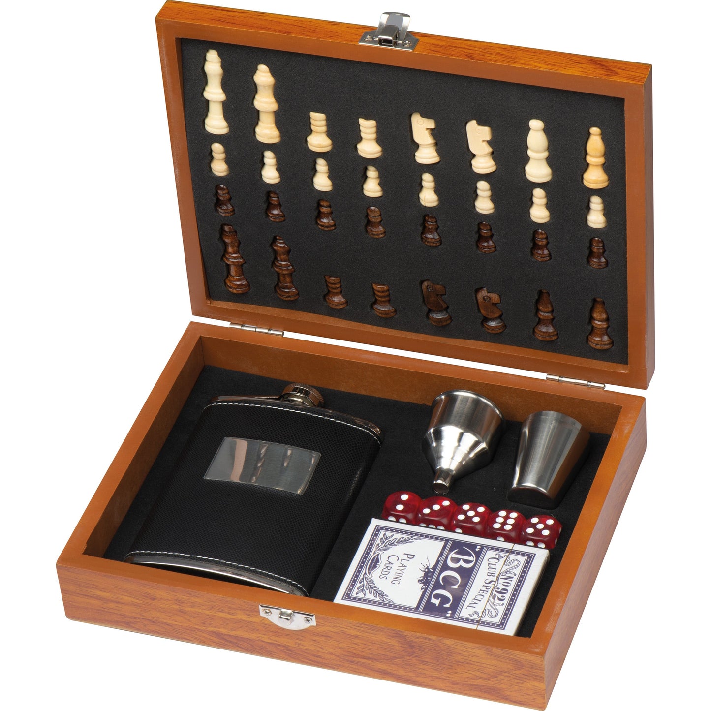 Spieleset mit Flachmann, Schach- und Kartenspiel GRACE