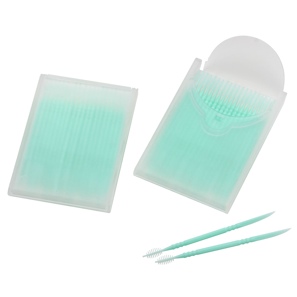 Zahnstocher mit Interdentalbürsten gefrostet glasklar