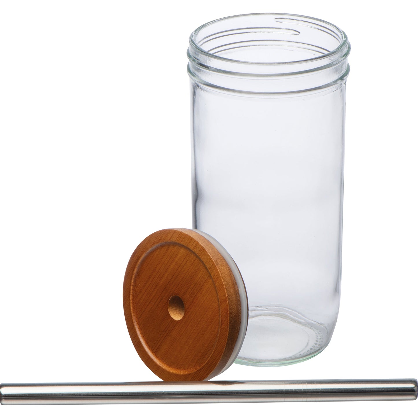 Glasbecher mit Bambusdeckel und Trinkhalm BENEDYKT