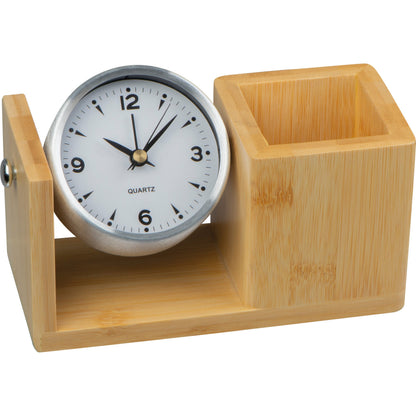 Stifteköcher aus Bambus mit analoger Uhr VERNON