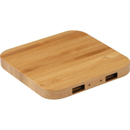 Wireless Charger aus Bambus mit 2 USB Hubs ROMAN