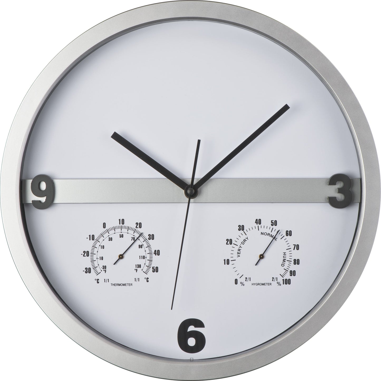 Wanduhr mit Hygro - und Thermometer, halbes Display bedruckbar ERICH