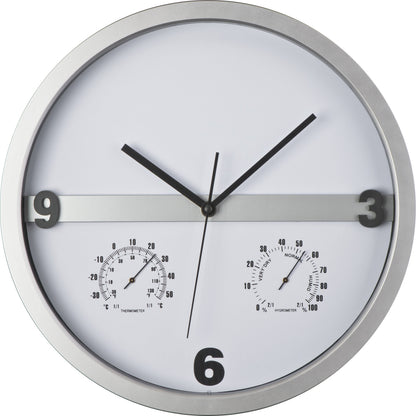Wanduhr mit Hygro - und Thermometer, halbes Display bedruckbar ERICH