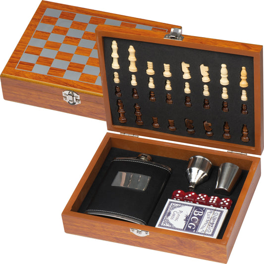 Spieleset mit Flachmann, Schach- und Kartenspiel GRACE
