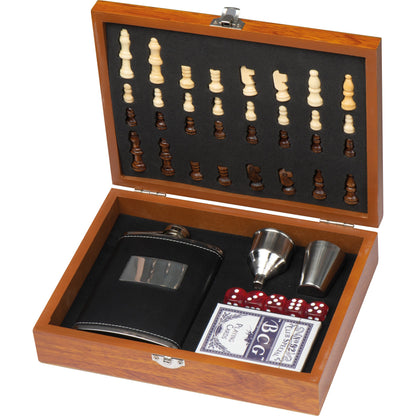 Spieleset mit Flachmann, Schach- und Kartenspiel GRACE