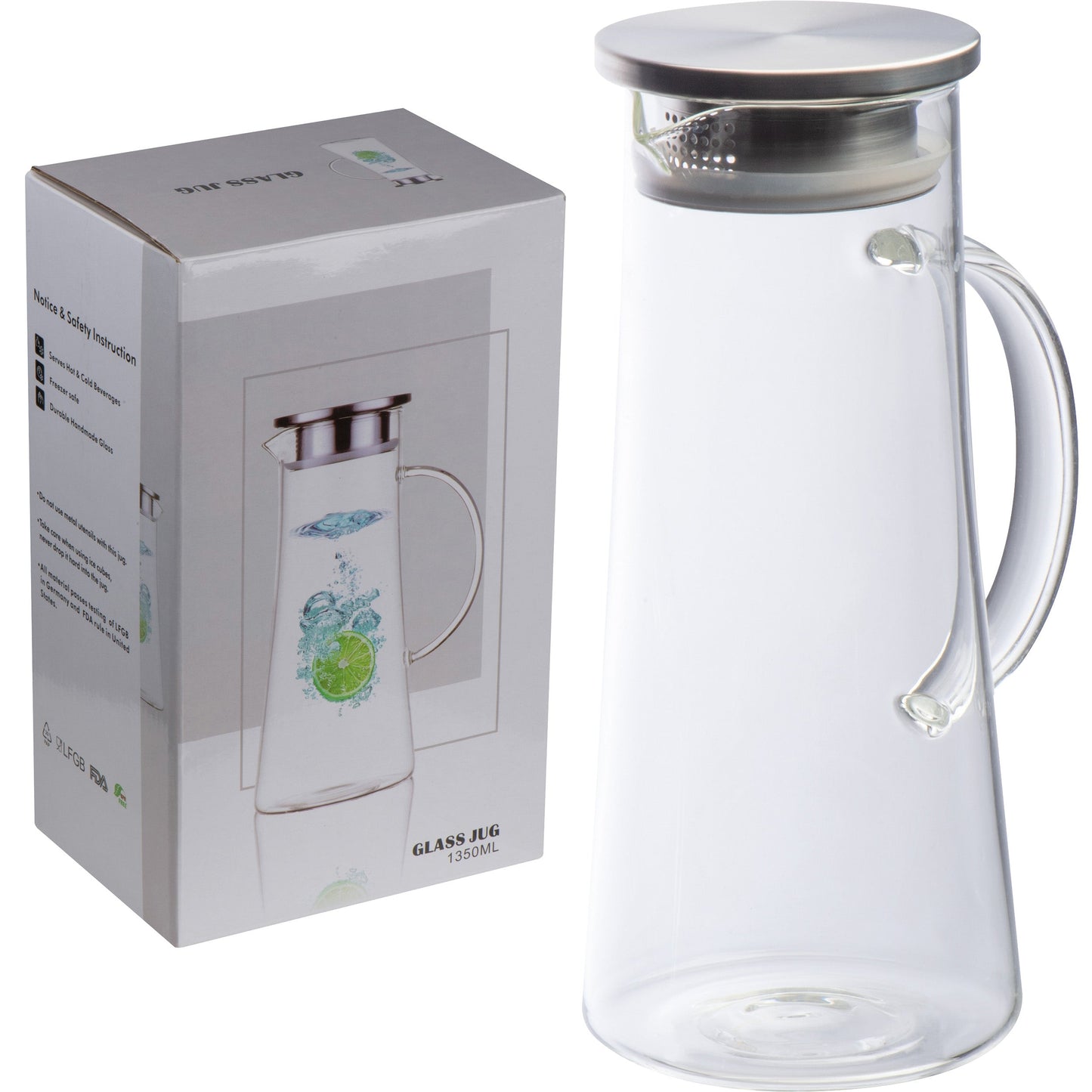 Glaskaraffe mit Edelstahldeckel, 1.350ml ELLIOTT