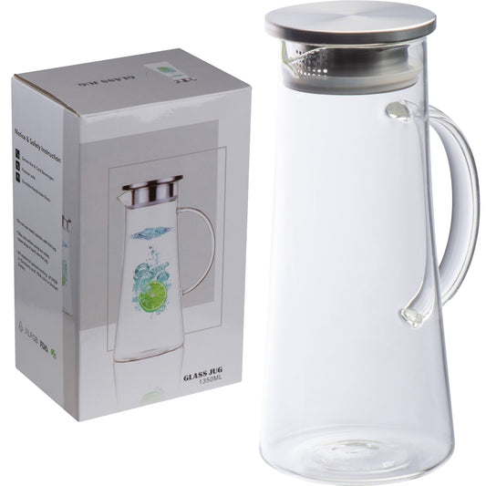 Glaskaraffe mit Edelstahldeckel, 1.350ml ELLIOTT