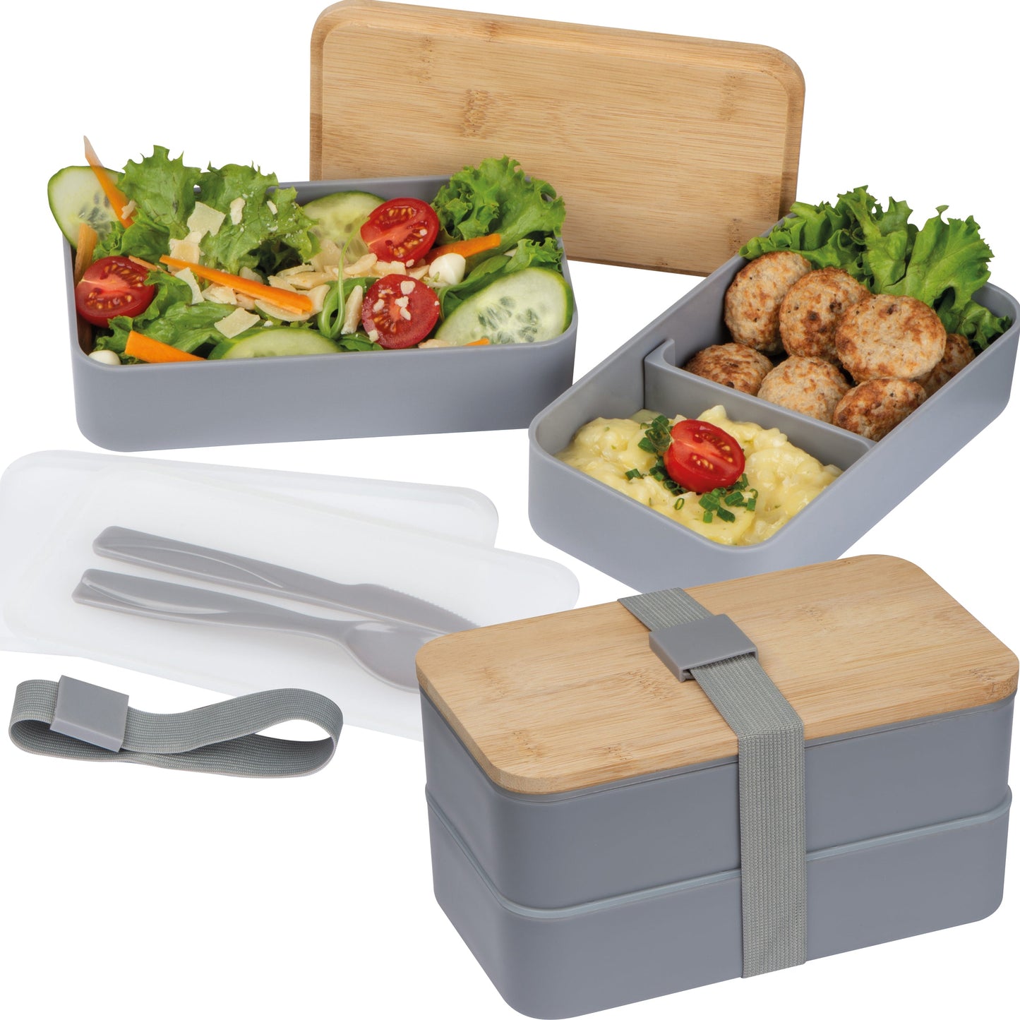 2 stöckige Lunchbox aus Kunststoff und Bambus SALVATORE