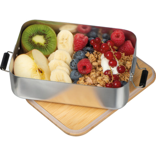 Brotzeitbox aus Aluminium mit Bambusdeckel  ALBA