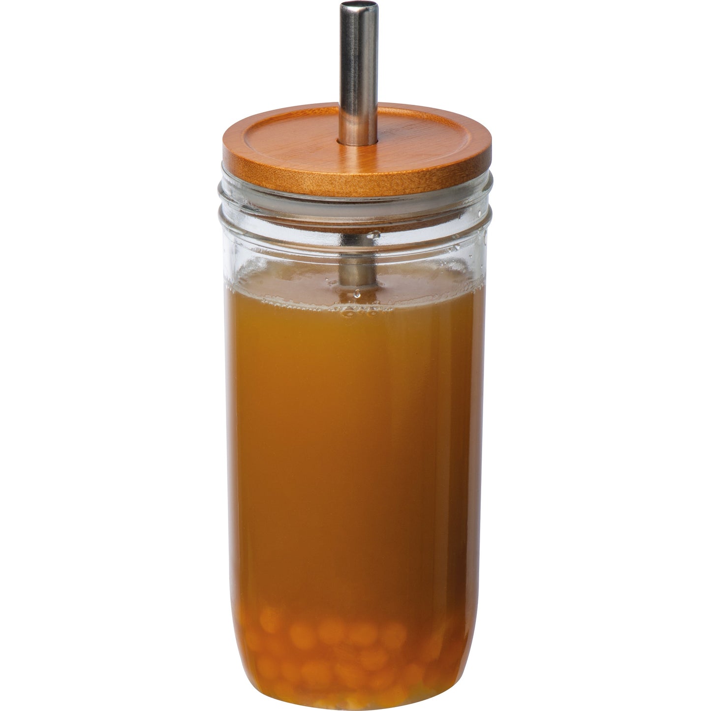 Glasbecher mit Bambusdeckel und Trinkhalm BENEDYKT